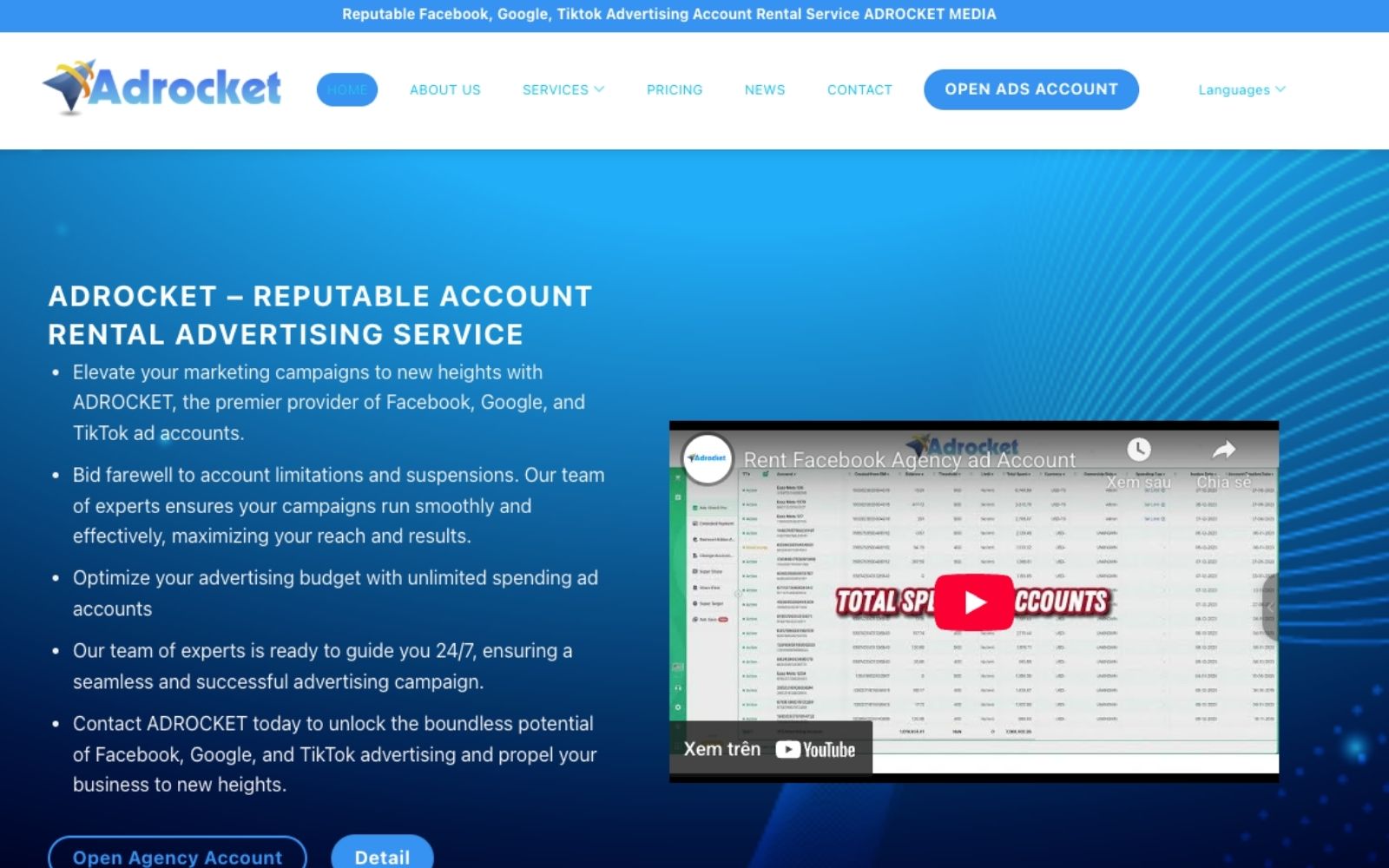 Adrocket - Agency ad accounts for Facebook